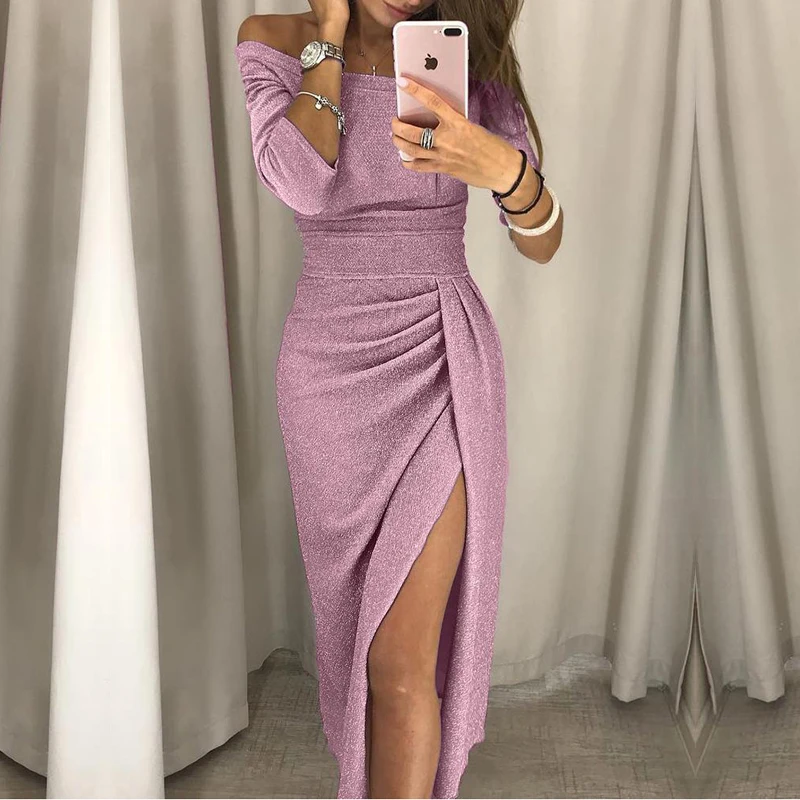 

Fashion Women Dress Off Shoulder Long Dress Summer 2019 High Slit Peplum Sexy Dress Women's Bodycon Dress Vestidos Plus Size 3XL