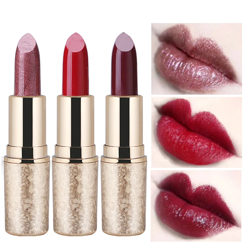 

QIC Brand Matte Lips Stick Gold Luxury Makeup Waterproof Long Lasting Pigment Shimmer Metallic Sexy Dark Red Lipstick Lot