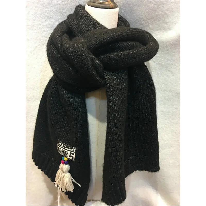 Зимний женский шарф, однотонный вязаный шарф с новым украшением из кисточек, модная теплая Толстая кашемировая шаль, шарф YG481