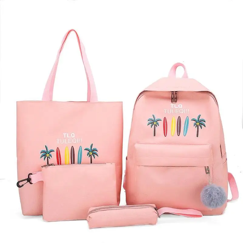 Модная одежда для девочек 4 шт./компл. Для женщин холст печати путешествия рюкзаки женские Повседневное школьные сумки через плечо сумки сцепления ручка сумки - Цвет: Розовый