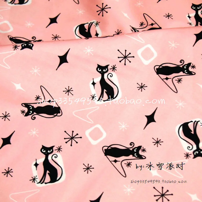 Cat Print Fabric Width 140cm 100Cotton Fabric Patchwork Black cat Printed Pink Fabric Sewing