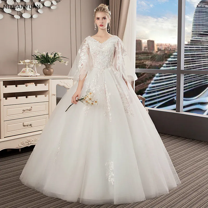 Свадебные платья с аппликацией, горячая Распродажа, элегантные кружевные свадебные платья принцессы с рукавом три четверти, Vestidos De Noiva