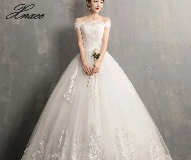 Xnxee роскошная кружевная вышивка платья 100 см длинный шлейф Милая элегантная Плюс Размер Vestido De Noiva невесты - Цвет: Белый