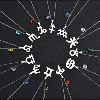 

Stainless Steel Scorpio Cancer Libra Zodiac Signs Necklace with 12 Birthstone For Men/Women Birthday Gift