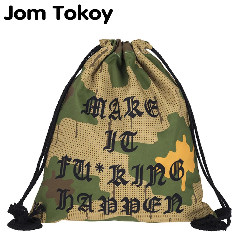 

New Fashion Women ORANGE CAMO Drawstring Backpack 3D Printing Travel Softback Women Mochila Drawstring Bags