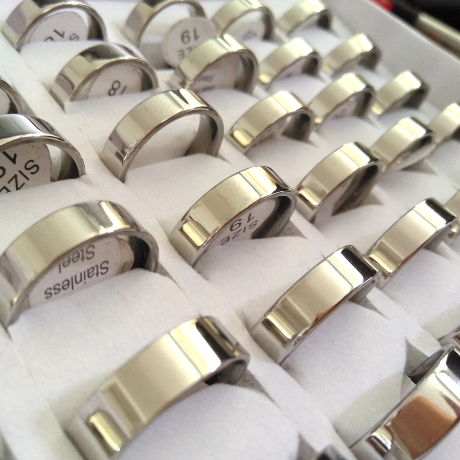100pcs Quality High polished Comfort fit 6mm Band Classic Stainless Steel 316L Rings Wholesale Men Women Fashion Jewelry Lots 5