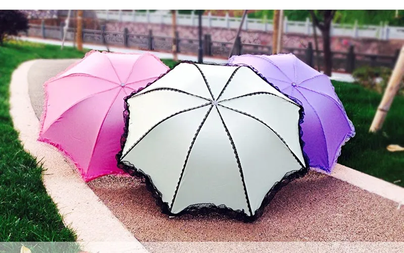 New Creative Lace Girls Umbrella Rain Women Three Fold Umbrella 8-Rib Windproof Anti-UV Black Coating Summer Sun Umbrella7