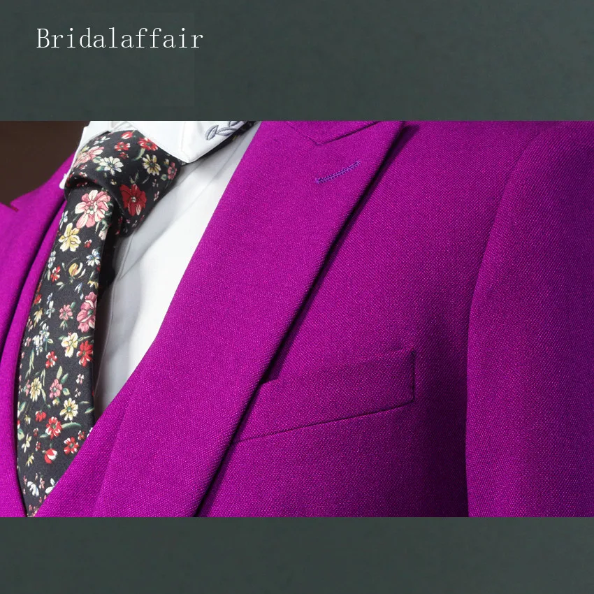 Bridalaffair Высокое качество светло-фиолетовый смокинг жениха Для мужчин свадебные костюмы для выпускного комплект Best человек костюм Для мужчин куртка брюки жилет комплект из 3 предметов