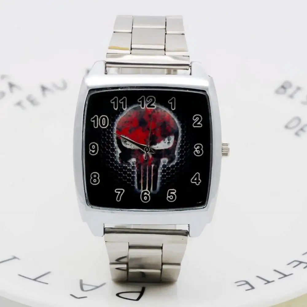 

2019 new Cartoon skull Rectangle style dial Men's Women's Student boys girls Quartz metal steel Wrist Watch
