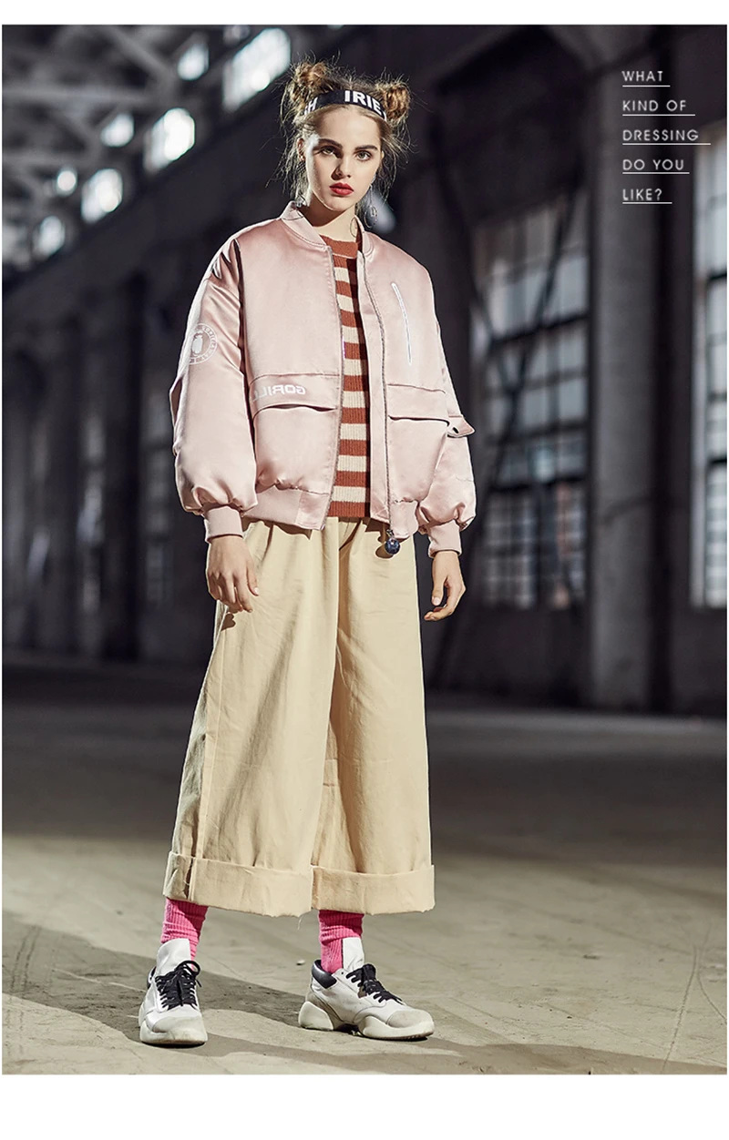 2018 New Pink Women Jackets Baseball Uniform Loose Short Jacket Student Baseball Pilots Outerwear Coat Women Winter Jacket D8A16 (10)