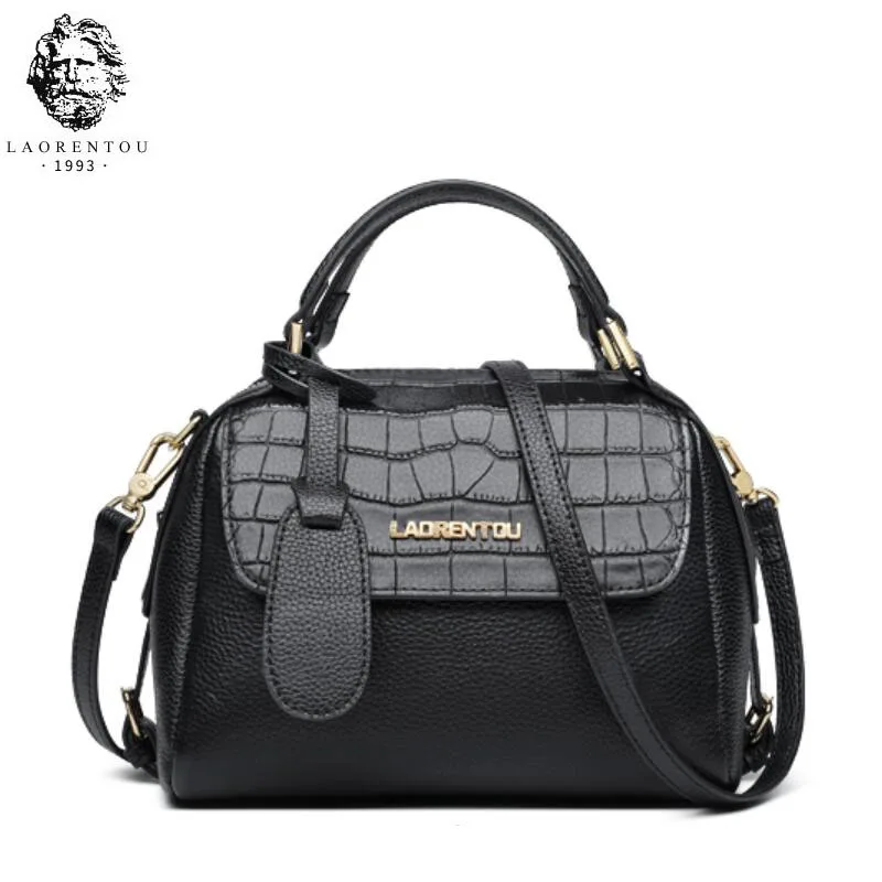 

LAORENTOU quality Women Genuine Leather bags 2019 New women bag Cowhide Crocodile pattern fashion bag women leather shoulder bag