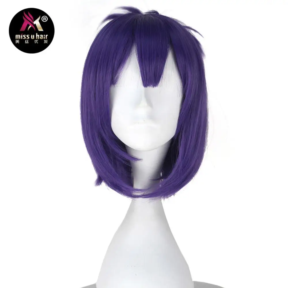 Miss U волосы высокой температуры волокна короткие прямые волосы светильник фиолетовый цвет Хэллоуин косплей парик