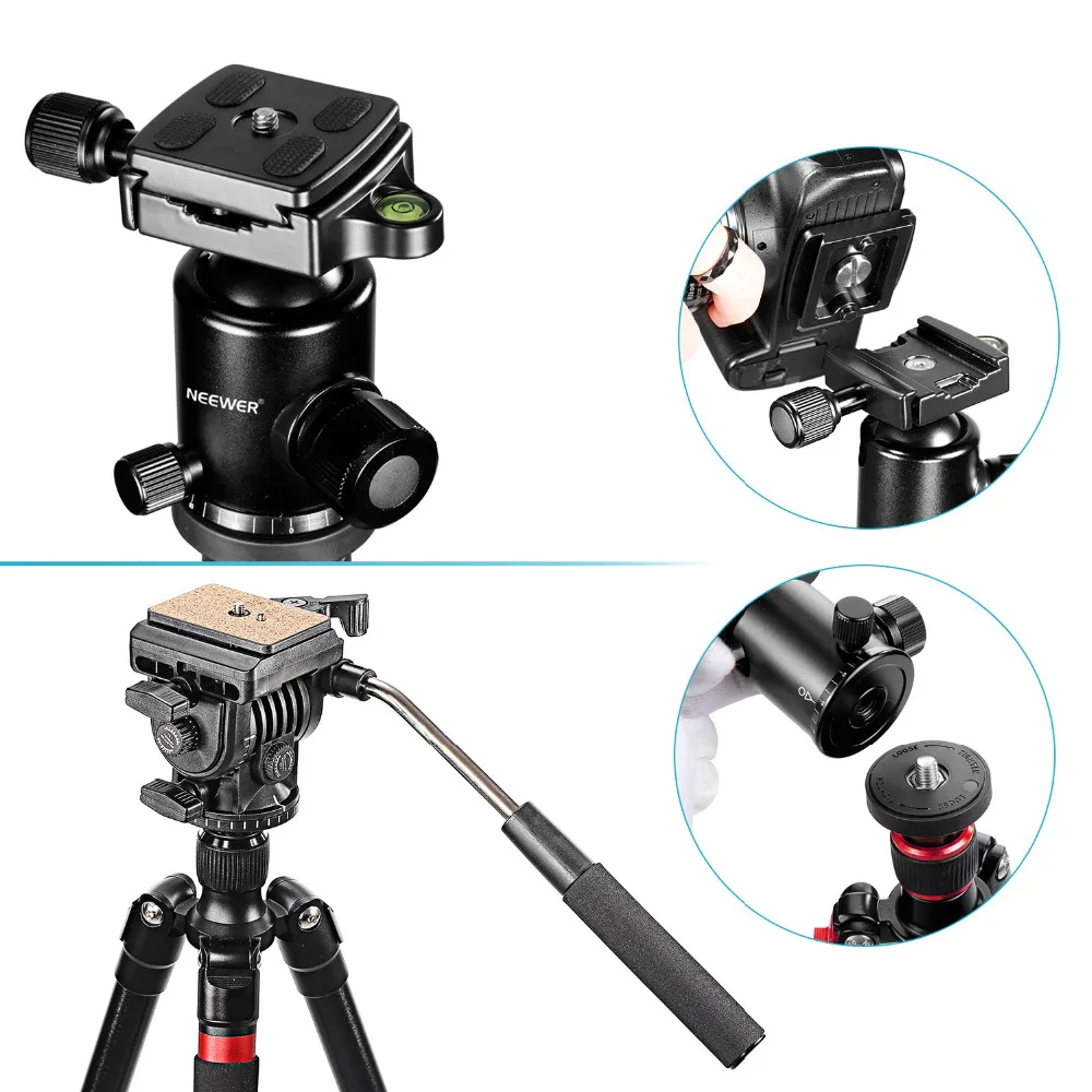 Neewer Portable Tripod 62 inches/158cm with 1/4-inch Quick Release Plate+Bubble Level Professional