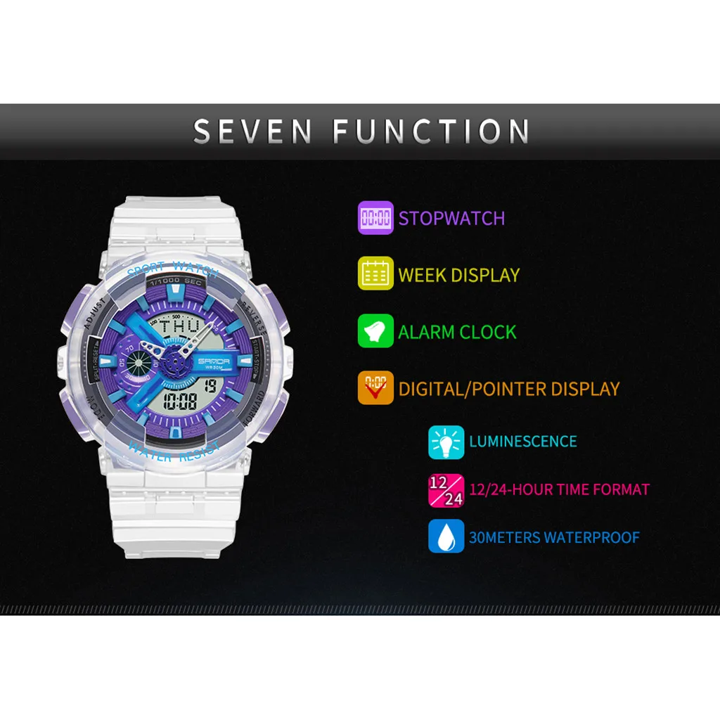 Модные водонепроницаемые спортивные часы с прозрачным ремешком, цифровые парные часы, женские спортивные часы, электронные цифровые часы, подарки