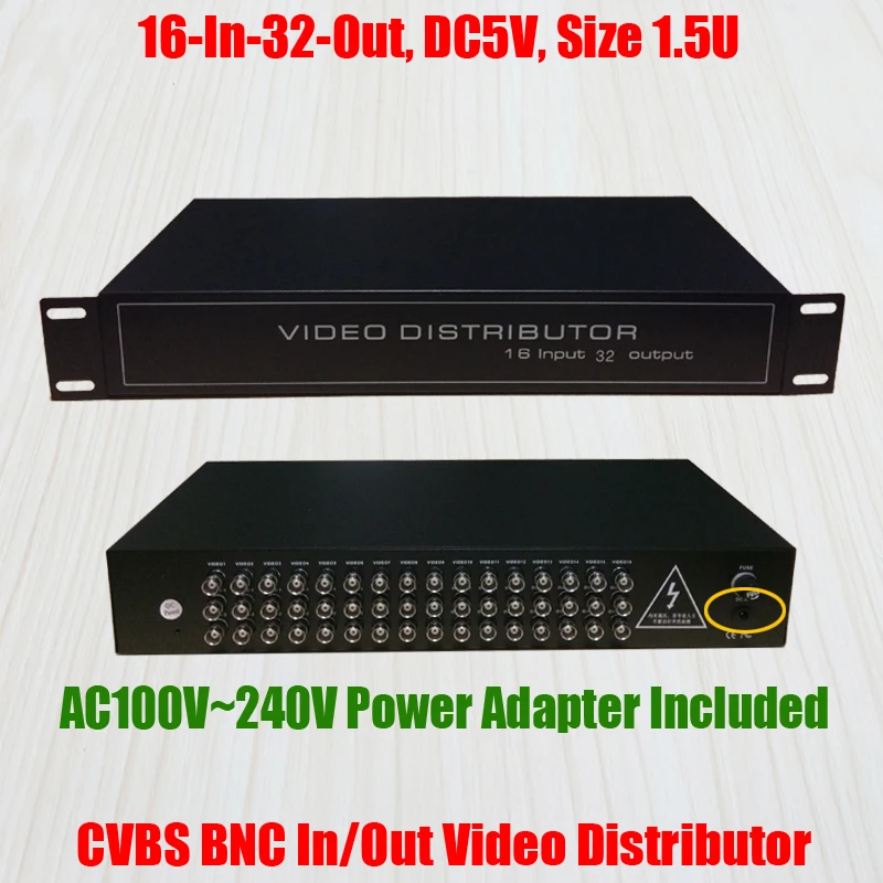 

1.5U 16 In 32 Out Rack Mount CVBS BNC Video Distributor 16CH Input Video Splitter Analog CCTV Security System Signal Amplifier