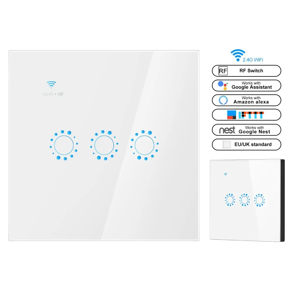 

Smart light Switch Double Control 1 2 3 Gang WiFi +RF Wall touch Switch eWeLink APP Compatible with Alexa Google Assistant IFTTT