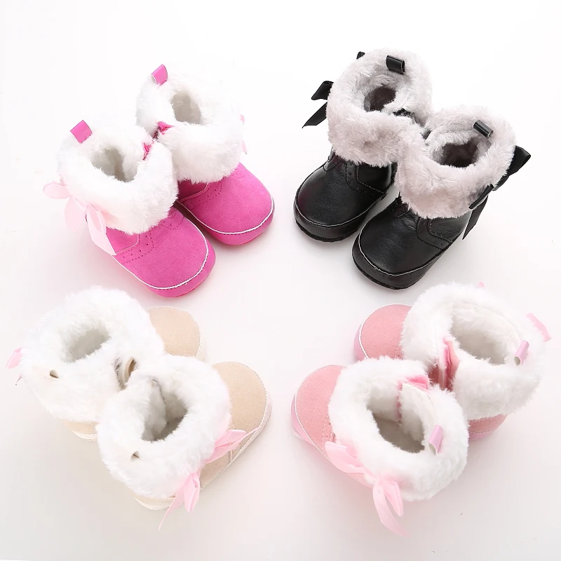 Pudcoco одежда для малышей для девочек и мальчиков с милым бантом-бабочкой на кожа детская обувь, новорожденные Нескользящие Детские плюшевые сапоги