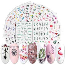 48 шт. наклейки для ногтей Фламинго лист вода наклейка цветочный черный трава леопард точка ползунки обертывания Ногти украшения BESTZ808-855