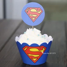 Супермен мультфильм бумажные обертки для кексов baby shower мальчик украшения для детей для именинного пирога Набор чашек toppers