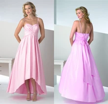 2015 Stylish Spaghetti Strap Pink High/Low Ruched Bridesmaid Dresses With Big Bow Back Special Occasion Dresses Vestidos Longos