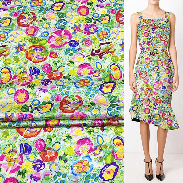 Thick 22momme colorful Abstract graffiti pure silk satin charmeuse fabric SSC319 |
