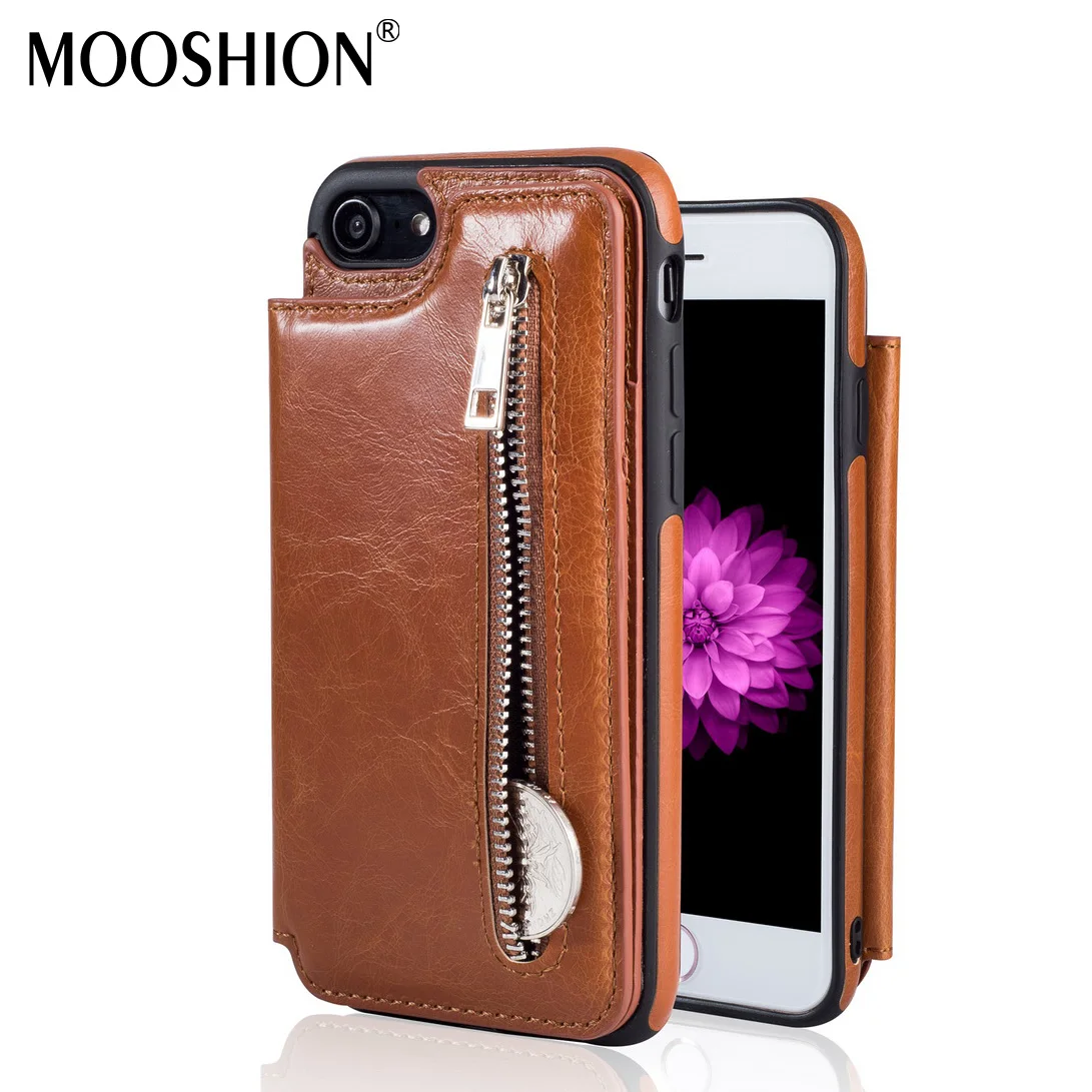 

MOOSHION Leather Case For iPhone 8 7 6s CASE Zipper Wallet Magnet Back Cover Flip Case For For iPhone 8 Plus 6 7plus Phone Case