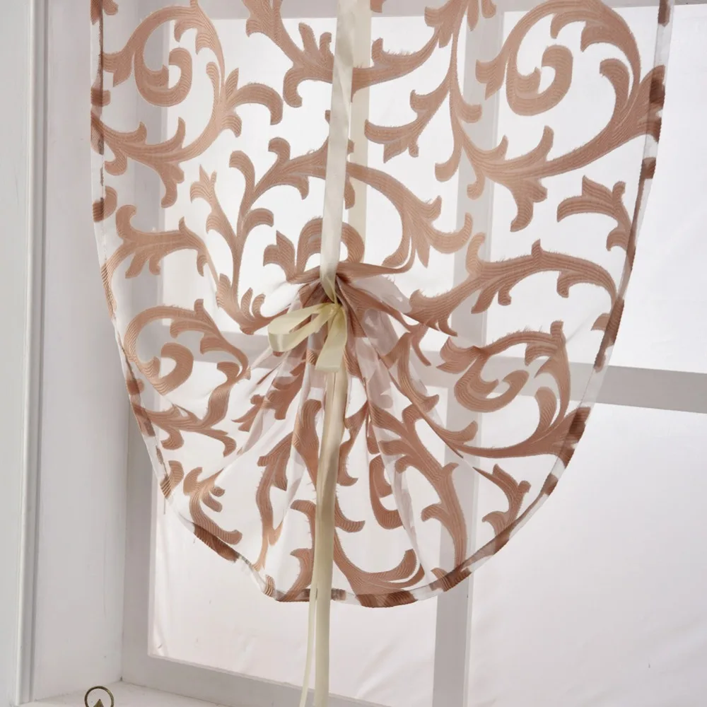Kitchen Curtain Window Treatment Tie up Balloon Home Textile Sheer Panel Tulle Jacquard sheer curtains window curtains decor curtains light filtering curtains