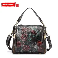 Новинка, женская сумка из воловьей кожи, модная, женская, Ретро стиль, цветы, тисненая замша, натуральная кожа, женская сумка-мессенджер