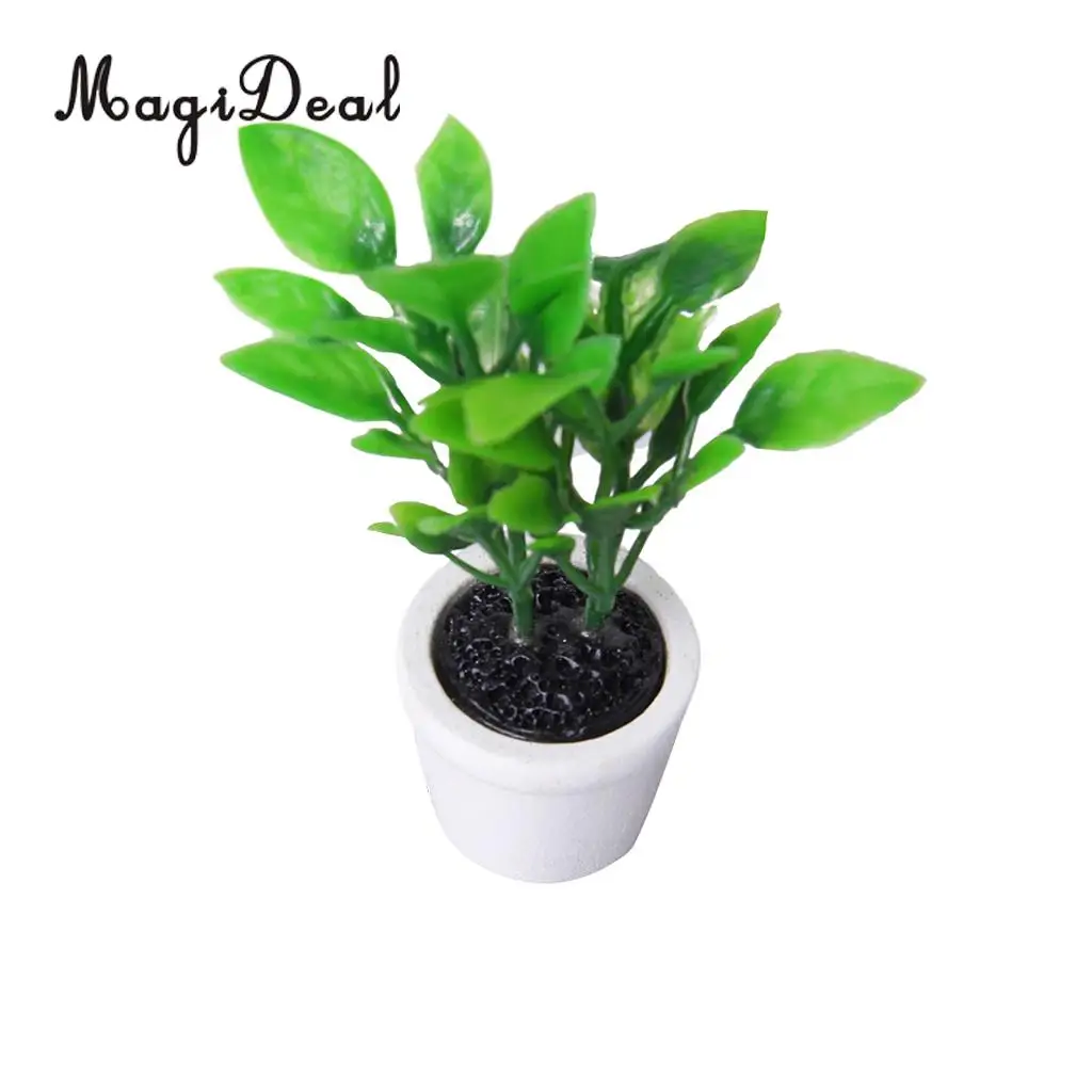 MagiDeal High Sale 1/12 Scale Green Plant in White Pot Dollhouse Miniature for Office Kitchen Garden Acc Children Role Play Game