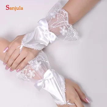 

Short Wedding Gloves With Lace Appliques Wrist Length Fingerless Bridal Glove 10 Pieces Wholesale Guantes Blancos S14