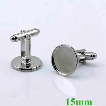 

Men's Cuff Links Cufflinks 15mm Glass Cameo Cabochons Bases Blank Metal Findings DIY Accessories Rhodium tone Plated Wholesale
