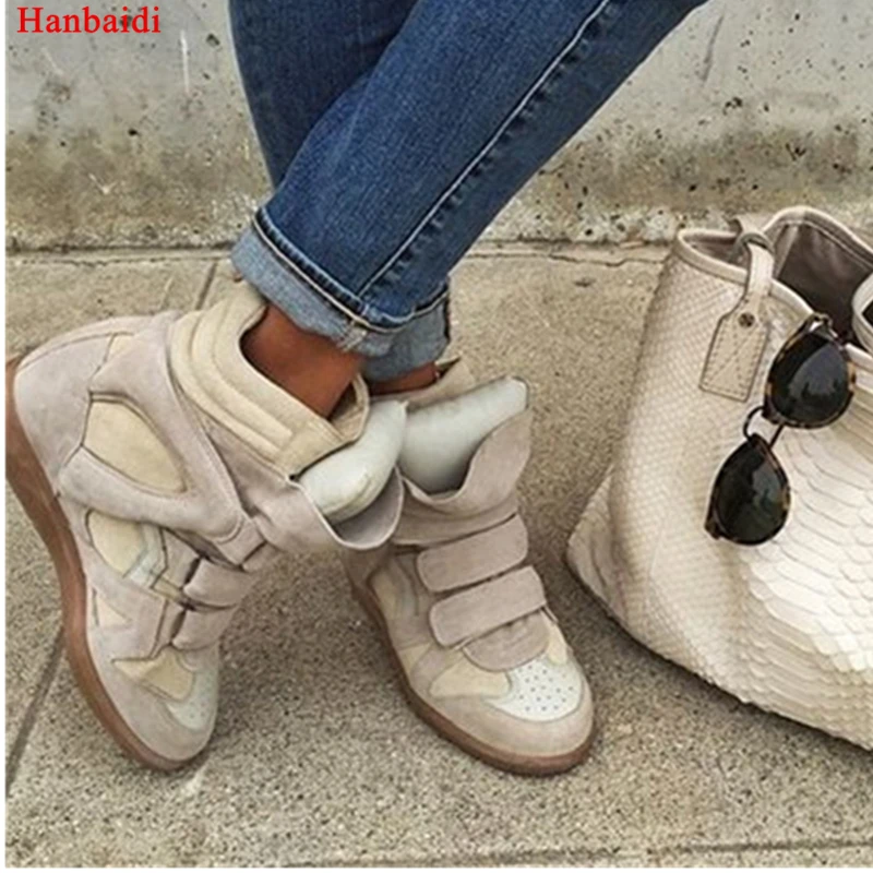 

2019 new Brand Designer Leather and Suede Casual Shoes Hook&Loop Height Increasing Bootie Autumn Winter Motorcycle Women Shoes