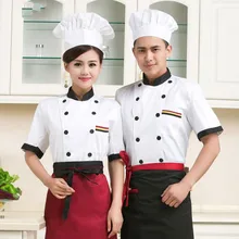 high quality 2018 new Short-sleeved Chef service Hotel working wear Restaurant work clothes white Tooling uniform cook Tops