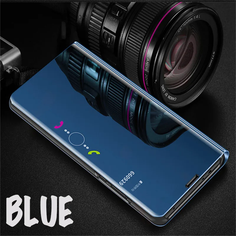 Зеркальный флип чехол для huawei P30 P20 Pro P10 Lite Honor 10 9 Lite 9i P Smart Plus mate 20 10 Pro 20X Nova 4 Lite 4E 3 3i сумка - Цвет: Blue