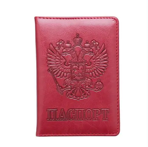 Масляный красный русский двуглавый орел из искусственной кожи, одноцветная винтажная Обложка для паспорта, тиснение, паспорт, кредитный держатель для карт - Цвет: red