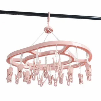 

Rotatable Oval Sock Dryer with 24 Clip Strong Plastic Clothes Drying Rack for Hanging Underwear Socks Towel Drying Hanger Rack