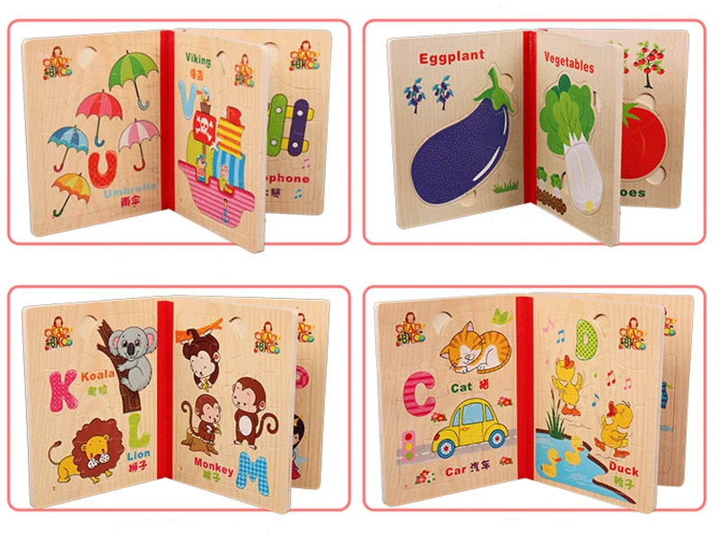 Монтессори игрушки 3d pazzle enfant книга деревянные игрушки для детей juegos educativos мультфильм шесть страниц интеллект головоломка джиги