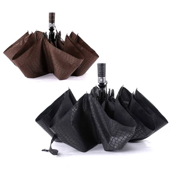 

Black Men Three Folding Imitation Leather Umbrella Fully Automatic Large High Quality Winfproof Strong Compact Umbrellas 50ys090