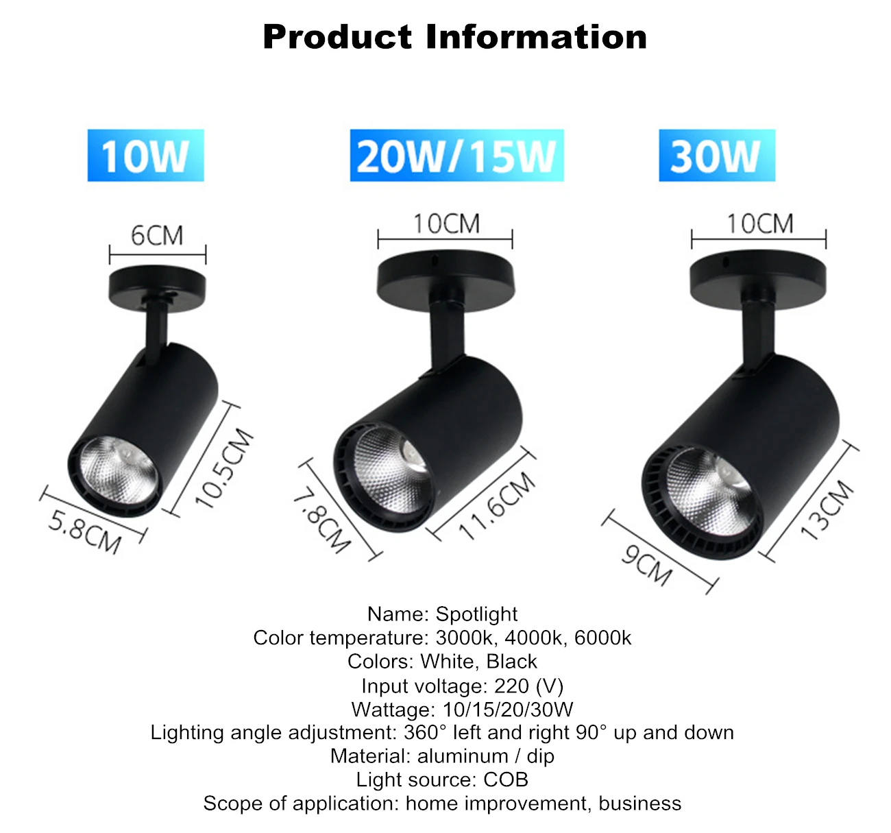 Emissor de Luz Diodo Spotlight Superfície Instalação Ac220v 10 w 15 20 30 Loja Roupas Casa Fundo Tubo Parede Salão Exposição Cob 5 Cheap Holofotes de LED
