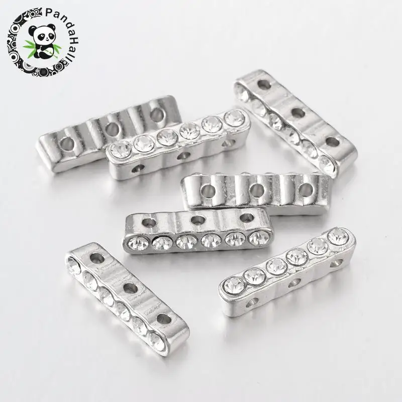 

Alloy Bar Spacer, with Grade A Rhinestone, Platinum, Crystal, Size: about 4mm wide, 20mm long, 5mm thick, hole: 1mm