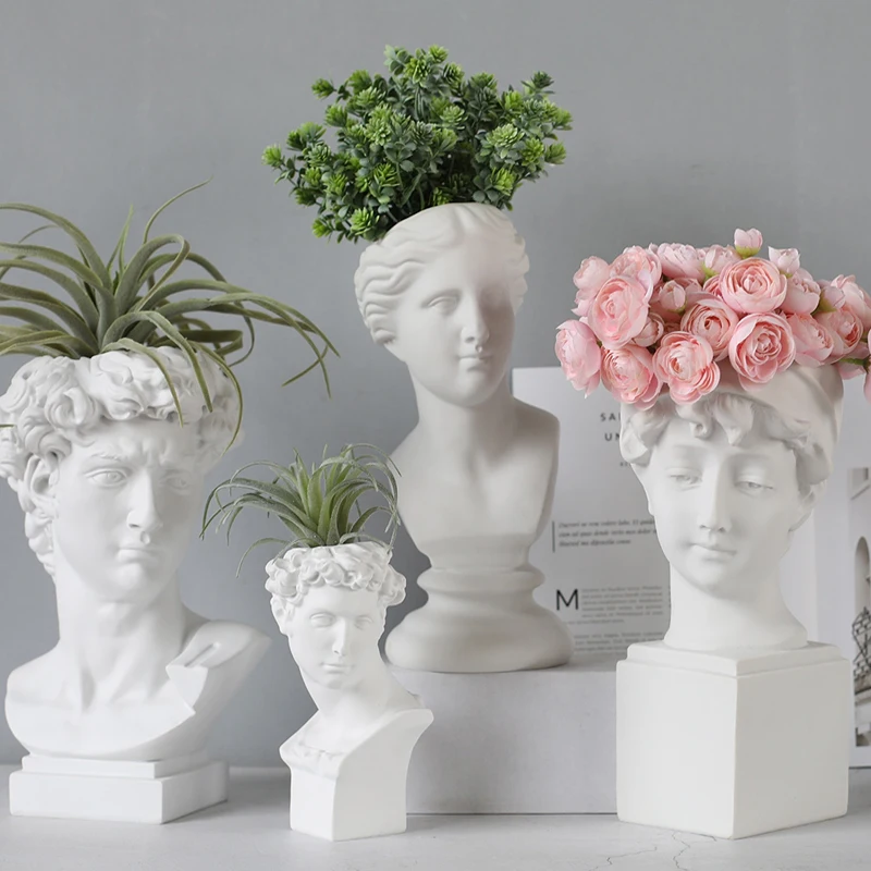 Креативная портретная художественная ваза в стиле ретро с головой Венеры, цветочный горшок из смолы, статуэтка греческой богини, ваза, украшение дома, фигурки