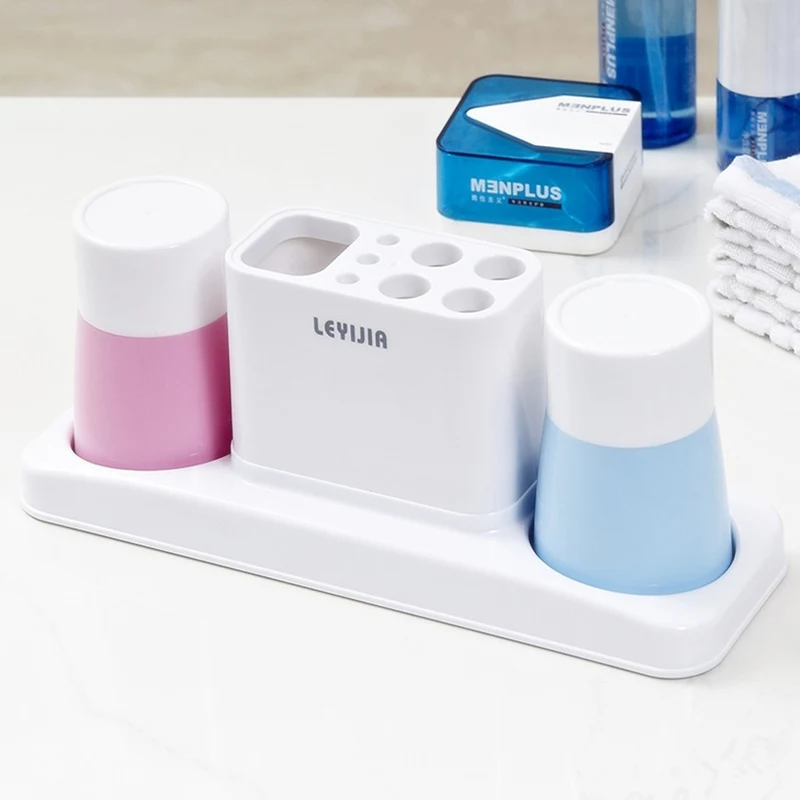 High Quality 3Pcs/Set Plastic Bathroom Set Accessories Tumbler Toothpaste Toothbrush Holder Supplies Wash Storage Rack