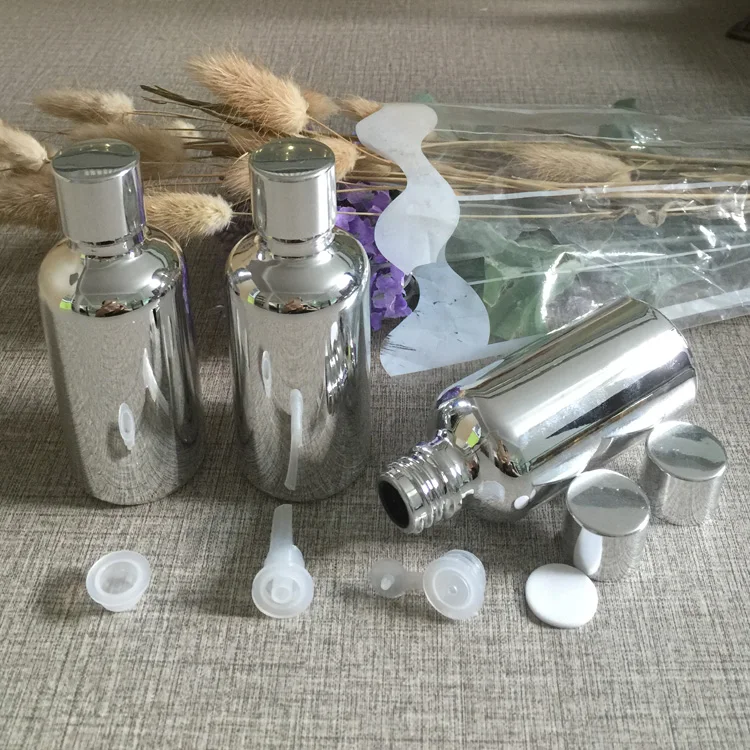 50ml essential oil glass bottle silver plated makeup storage travel container refillable