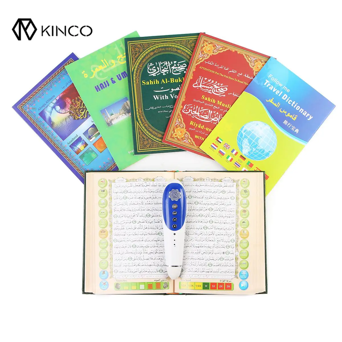

KINCO 8GB Digital Quran Pen Reader 23 Languages Digital Quran Reader Pen Speaker Recite FM MP3 TF With 6 Books