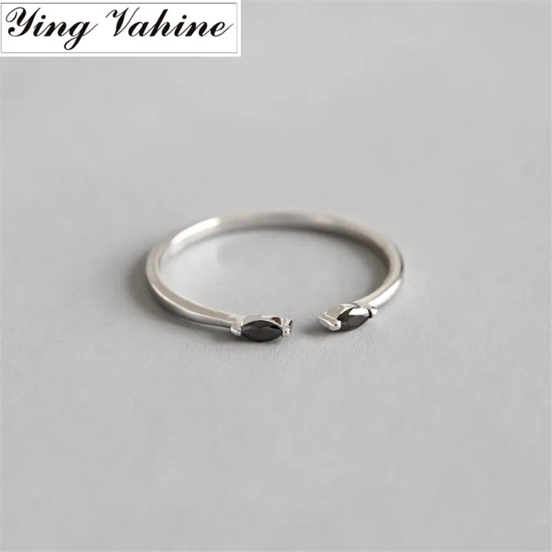 

ying Vahine New Adjustable Silver 925 Ring Jewelry Black Zircon Open Rings for Women anillos plata 925 para mujer