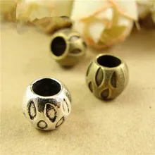 100 pces 9*7mm metal liga de zinco antigo bronze/prata cor contas redondas para fazer jóias