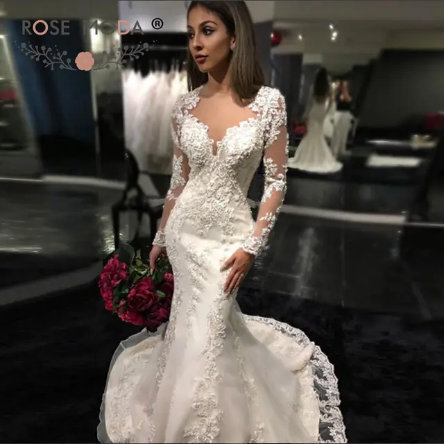 Fit And Flare Long Sleeves Lace Sheath Wedding Dress With Illusion Fit And Flare Long Sleeves Lace Sheath Wedding Dress With Illusion Back Sheer O Neck