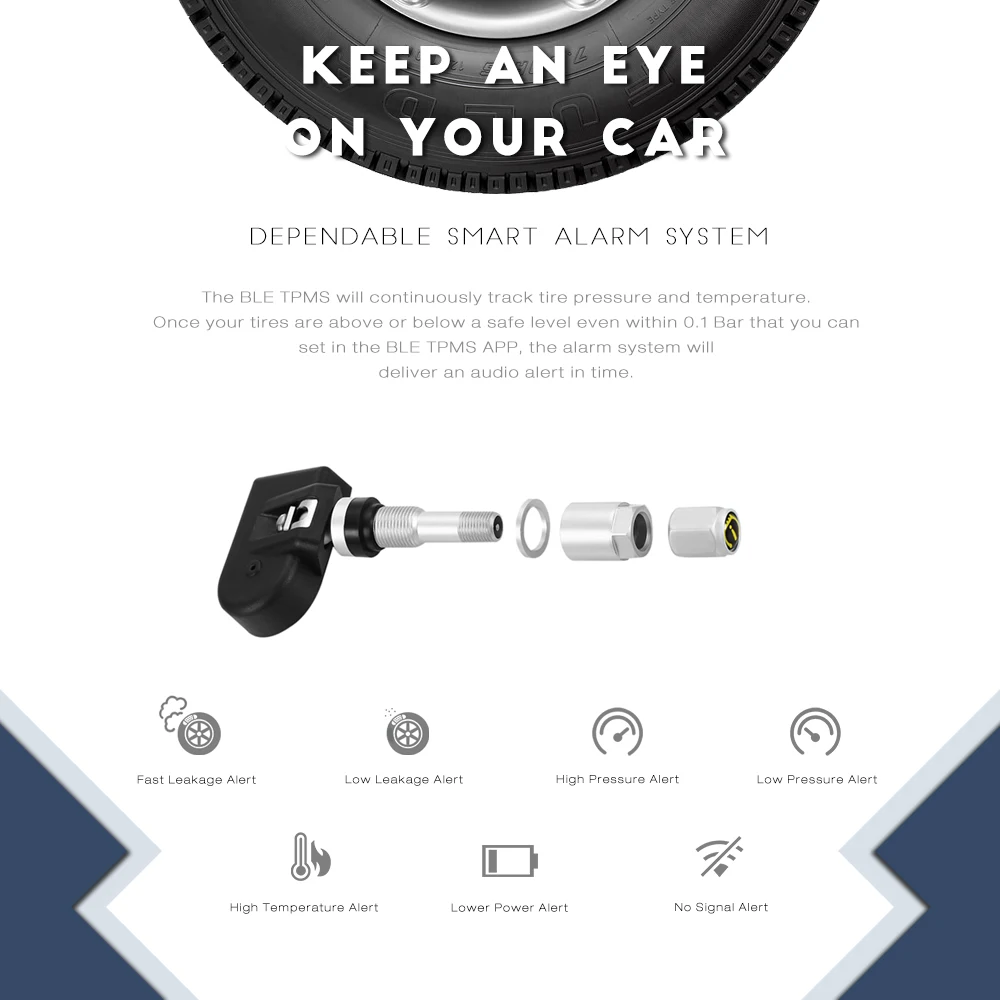 Universal TPMS Sensors VC601 BLE TPMS Car Tire Pressure Monitor System 4 Internal Sensors Auto Tire Pressure Monitor System      (16)