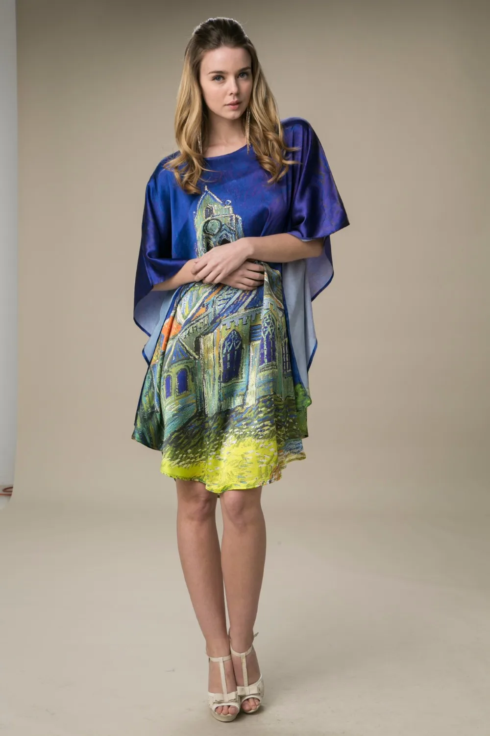 Шелковое атласное платье из натурального шелка тутового шелкопряда женские платья размера плюс домашнее платье с цифровым принтом дворцового синего цвета
