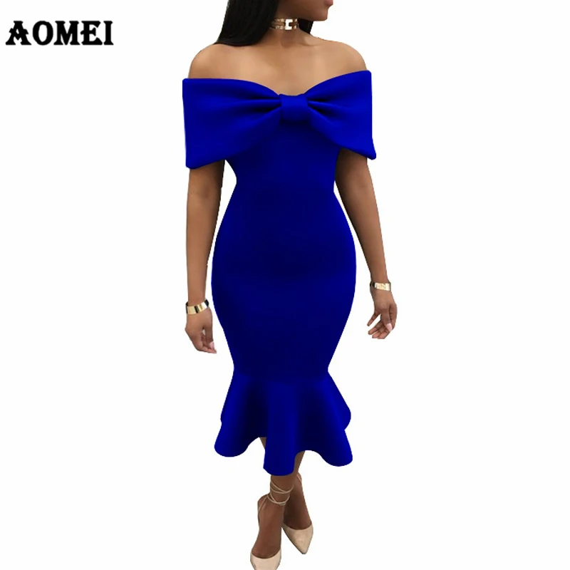 Cena Seksowne afrykańskie sukienki imprezowe Off Shoulder Bowtie Fishtail Sexy Party Nightout wieczór obcisła sukienka do klubu ubrania szaty Femme lato